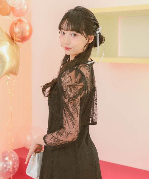 Retica(レティカ)の「パーティードレス 結婚式 大人 20代 30代 40代 ロング丈 マキシ丈 レース フォーマル パフスリーブボレロ マーメイド ワンピース 卒業式 入学式 二次会 披露宴 発表会(ドレス・レディース・ブラック/ブルーグレー・S/M/L/XL/XXL/XXXL)」の4枚目の写真