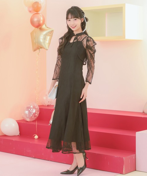 Retica(レティカ)の「パーティードレス 結婚式 大人 20代 30代 40代 ロング丈 マキシ丈 レース フォーマル パフスリーブボレロ マーメイド ワンピース 卒業式 入学式 二次会 披露宴 発表会(ドレス・レディース・ブラック/ブルーグレー・S/M/L/XL/XXL/XXXL)」の6枚目の写真