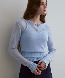 ODER（オディエール）の「[SET]_モヘアラッフルカーディガン+スリーブレス-スカイブルー（カーディガン/ボレロ）」