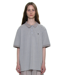 ストライプショートスリーブポロTシャツ_ライトグレー