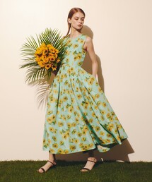 美品♡22SS アルアバイル 花柄 フラワープリント マキシ丈 ワンピース 2 LOULOU WILLOUGHBY】ツートンフラワーフレアワンピース|allureville
