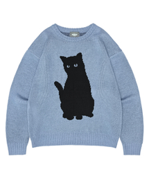 黒猫ニットスウェット[ブルー]