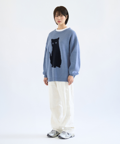 Video Jockey（ビデオジョッキー）の「黒猫ニットスウェット[ブルー]（ニット/セーター・レディース・ブルー・M/C/L）」の4枚目の写真
