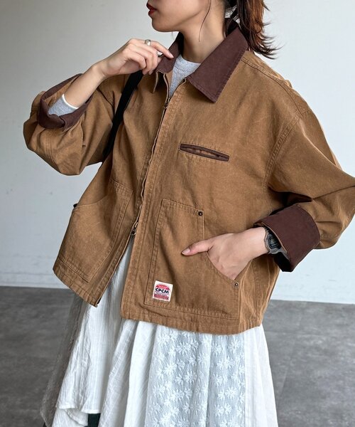 CPCM（シーピーシーエム）の「襟配色ワークジャケット（ブルゾン・レディース・グリーン/キャメル/アイボリー・MEDIUM/SMALL）」の3枚目の写真