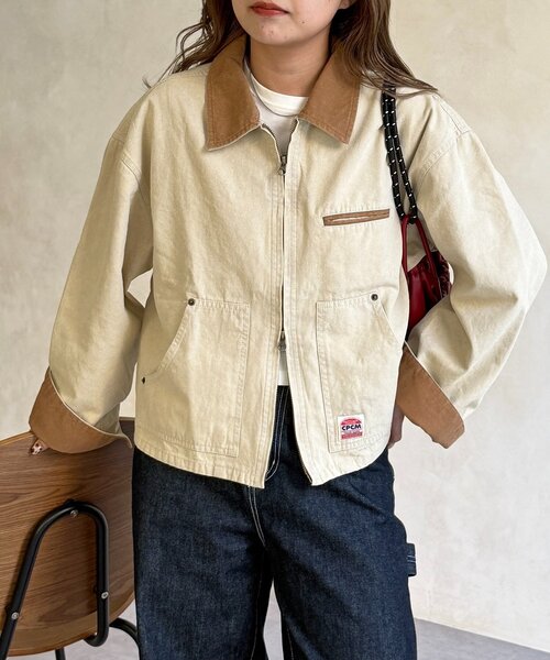 CPCM（シーピーシーエム）の「襟配色ワークジャケット（ブルゾン・レディース・グリーン/キャメル/アイボリー・MEDIUM/SMALL）」の11枚目の写真