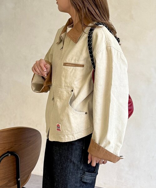 CPCM（シーピーシーエム）の「襟配色ワークジャケット（ブルゾン・レディース・グリーン/キャメル/アイボリー・MEDIUM/SMALL）」の12枚目の写真