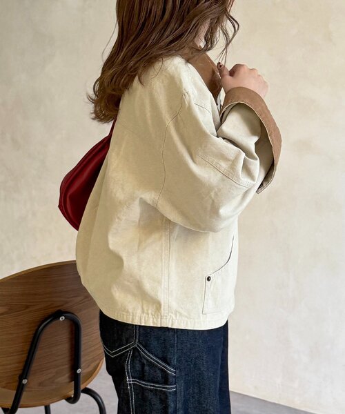 CPCM（シーピーシーエム）の「襟配色ワークジャケット（ブルゾン・レディース・グリーン/キャメル/アイボリー・MEDIUM/SMALL）」の16枚目の写真