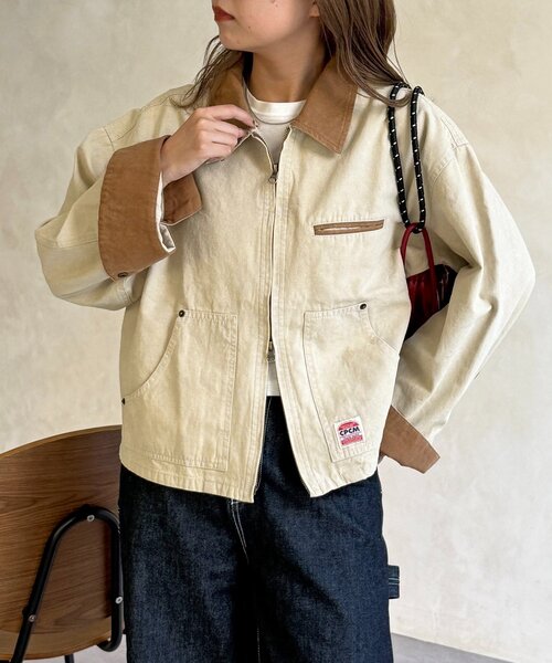 CPCM（シーピーシーエム）の「襟配色ワークジャケット（ブルゾン・レディース・グリーン/キャメル/アイボリー・MEDIUM/SMALL）」の18枚目の写真