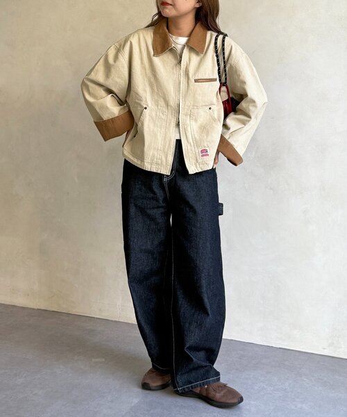 CPCM（シーピーシーエム）の「襟配色ワークジャケット（ブルゾン・レディース・グリーン/キャメル/アイボリー・MEDIUM/SMALL）」の19枚目の写真