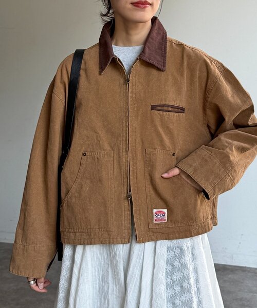 CPCM（シーピーシーエム）の「襟配色ワークジャケット（ブルゾン・レディース・グリーン/キャメル/アイボリー・MEDIUM/SMALL）」の6枚目の写真