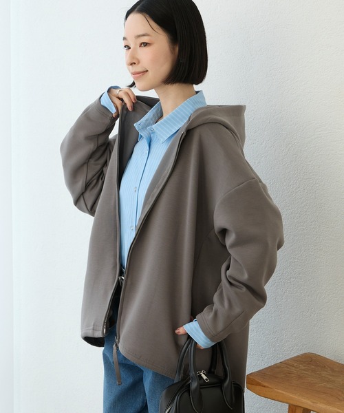 Aunely(オーネリー)の「【Aunely】洗練フォルム ダブルジップ エアリーフーディ / マシンウォッシャブル & イージーケア<YOSOOIシリーズ>(パーカー・レディース・ブラウン/アイボリー/ブラック/杢グレー/グレー系/モカ/チャコールグレー/イエロー系・M/L)」の3枚目の写真