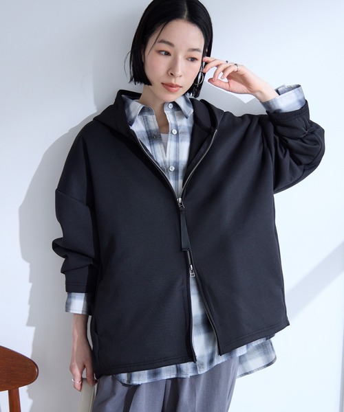 Aunely(オーネリー)の「【Aunely】洗練フォルム ダブルジップ エアリーフーディ / マシンウォッシャブル & イージーケア<YOSOOIシリーズ>(パーカー・レディース・ブラウン/アイボリー/ブラック/杢グレー/グレー系/モカ/チャコールグレー/イエロー系・M/L)」の13枚目の写真