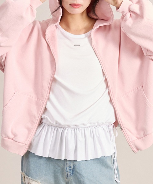 apres jour mignon(アプレジュールミニョン)の「裾フリルレイヤードトップス(Tシャツ/カットソー・レディース・ブラック/オフホワイト/杢グレー・フリー/LARGE)」の1枚目の写真