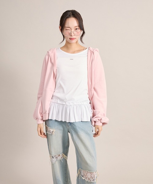 apres jour mignon(アプレジュールミニョン)の「裾フリルレイヤードトップス(Tシャツ/カットソー・レディース・ブラック/オフホワイト/杢グレー・フリー/LARGE)」の5枚目の写真