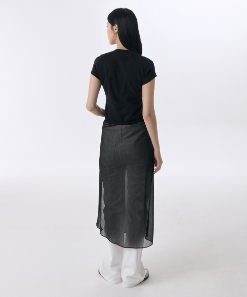 MUSINSA STANDARD WOMAN（ムシンサスタンダードウーマン）の「ウィメンズシアークリンケルレイヤードラップスカート_ロング[ブラック]（スカート・レディース・その他・FREE）」の2枚目の写真