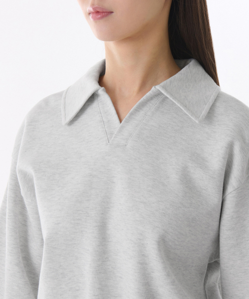 MUSINSA STANDARD WOMAN（ムシンサスタンダードウーマン）の「ウィメンズダブルニットカラー スウェットシャツ [メランジライトグレー]（スウェット・レディース・その他・SMALL/MEDIUM/LARGE/X-SMALL）」の3枚目の写真