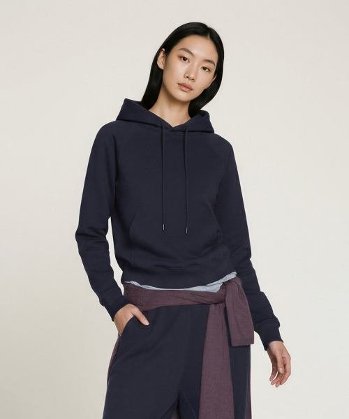 BUTTON SEOUL（ボタンソウル）の「[ウィメンズ] セミクロップベーシックラグランフード (3 COLORS)（パーカー・レディース・ミックスグレー/ネイビー/ホワイト・SMALL/MEDIUM/LARGE）」の8枚目の写真