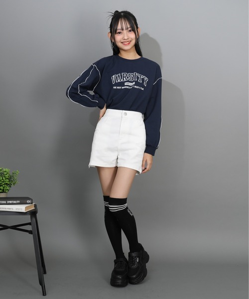 PINKHUNT（ピンクハント）の「PINKHUNT 本ライン ニーハイソックス 1516（ソックス/靴下・キッズ・ホワイト/ブラック・17-20/21-24cm）」の4枚目の写真