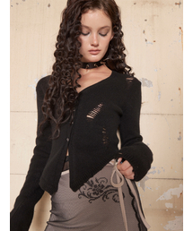 HILLDA（ヒルダ）の「ディストレスドニットカーディガン[ブラック]（カーディガン/ボレロ）」