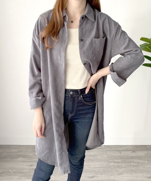 Amulet(アミュレット)の「ラフに抜け感◎体型カバーも叶う優秀シャツ★ オーバーサイズコーデュロイシャツ(シャツ/ブラウス・レディース・ブラウン/グレー・FREE)」の14枚目の写真