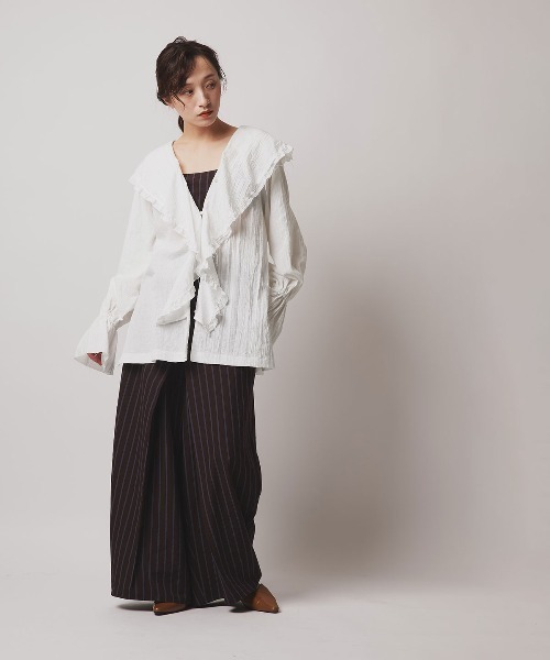 W:Huku(フーク)の「ミックス ガーゼ ビッグカラー フリル ブラウス / Mix Gauze Big Collar Frill Blouse(シャツ/ブラウス・レディース・ベージュ/ブルーグレー/ブラック/ホワイト・FREE)」の16枚目の写真