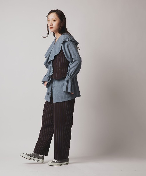 W:Huku(フーク)の「ミックス ガーゼ ビッグカラー フリル ブラウス / Mix Gauze Big Collar Frill Blouse(シャツ/ブラウス・レディース・ベージュ/ブルーグレー/ブラック/ホワイト・FREE)」の19枚目の写真