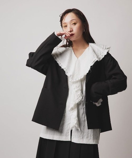 W:Huku(フーク)の「ミックス ガーゼ ビッグカラー フリル ブラウス / Mix Gauze Big Collar Frill Blouse(シャツ/ブラウス・レディース・ベージュ/ブルーグレー/ブラック/ホワイト・FREE)」の21枚目の写真