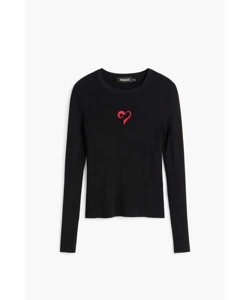 Desigual(デシグアル)の「ハート刺繍ロングスリーブニットソー(ニット/セーター・レディース・ブラック・S/L/XL)」の1枚目の写真