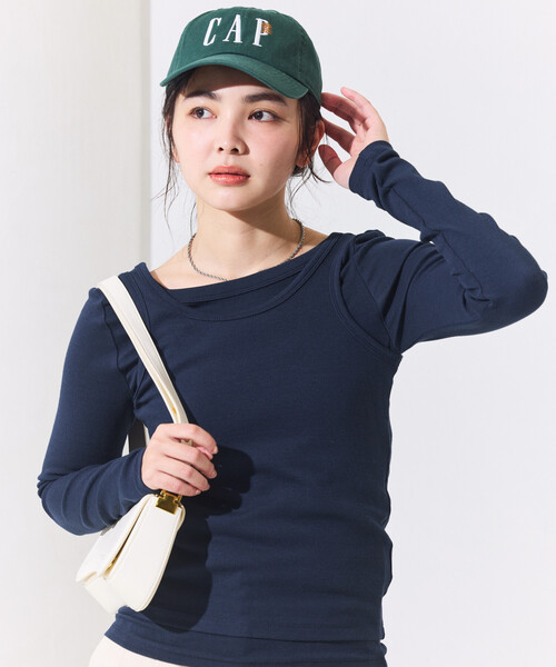 FREAK'S STORE（フリークスストア）の「【セットアイテム】コットンモダール タンク レイヤード バックオープン ロンT/マルチウエイロンT（Tシャツ/カットソー・レディース・ネイビー/ブラウン/ホワイト/ターコイズブルー/ブラック・ﾌﾘ-）」の4枚目の写真