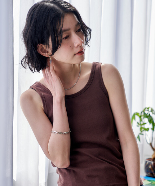 FREAK'S STORE（フリークスストア）の「【セットアイテム】コットンモダール タンク レイヤード バックオープン ロンT/マルチウエイロンT（Tシャツ/カットソー・レディース・ネイビー/ブラウン/ホワイト/ターコイズブルー/ブラック・ﾌﾘ-）」の8枚目の写真