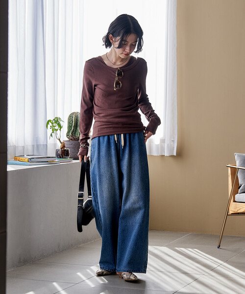 FREAK'S STORE（フリークスストア）の「【セットアイテム】コットンモダール タンク レイヤード バックオープン ロンT/マルチウエイロンT（Tシャツ/カットソー・レディース・ネイビー/ブラウン/ホワイト/ターコイズブルー/ブラック・ﾌﾘ-）」の12枚目の写真