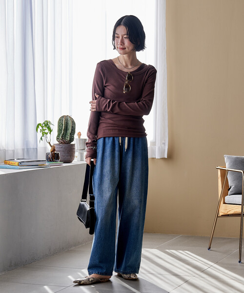 FREAK'S STORE（フリークスストア）の「【セットアイテム】コットンモダール タンク レイヤード バックオープン ロンT/マルチウエイロンT（Tシャツ/カットソー・レディース・ネイビー/ブラウン/ホワイト/ターコイズブルー/ブラック・ﾌﾘ-）」の15枚目の写真