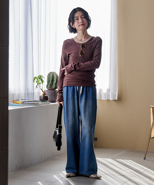 FREAK'S STORE（フリークスストア）の「【セットアイテム】コットンモダール タンク レイヤード バックオープン ロンT/マルチウエイロンT（Tシャツ/カットソー・レディース・ネイビー/ブラウン/ホワイト/ターコイズブルー/ブラック・ﾌﾘ-）」の16枚目の写真