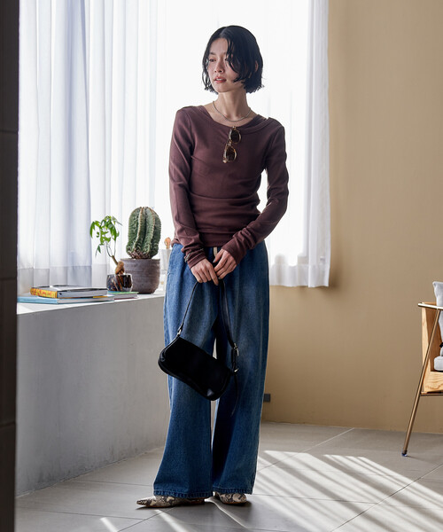 FREAK'S STORE（フリークスストア）の「【セットアイテム】コットンモダール タンク レイヤード バックオープン ロンT/マルチウエイロンT（Tシャツ/カットソー・レディース・ネイビー/ブラウン/ホワイト/ターコイズブルー/ブラック・ﾌﾘ-）」の18枚目の写真