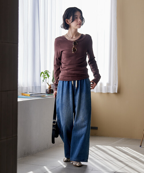 FREAK'S STORE（フリークスストア）の「【セットアイテム】コットンモダール タンク レイヤード バックオープン ロンT/マルチウエイロンT（Tシャツ/カットソー・レディース・ネイビー/ブラウン/ホワイト/ターコイズブルー/ブラック・ﾌﾘ-）」の19枚目の写真