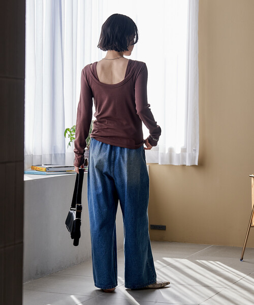 FREAK'S STORE（フリークスストア）の「【セットアイテム】コットンモダール タンク レイヤード バックオープン ロンT/マルチウエイロンT（Tシャツ/カットソー・レディース・ネイビー/ブラウン/ホワイト/ターコイズブルー/ブラック・ﾌﾘ-）」の21枚目の写真