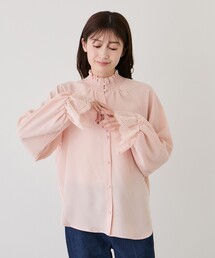 衿シャーリングブラウス