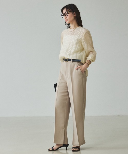 qualite(カリテ)の「シアークレープブラウス/春服/夏服/オフィスカジュアル/シアーシャツ(シャツ/ブラウス・レディース・サックスブルー/アイボリー・フリー)」の4枚目の写真