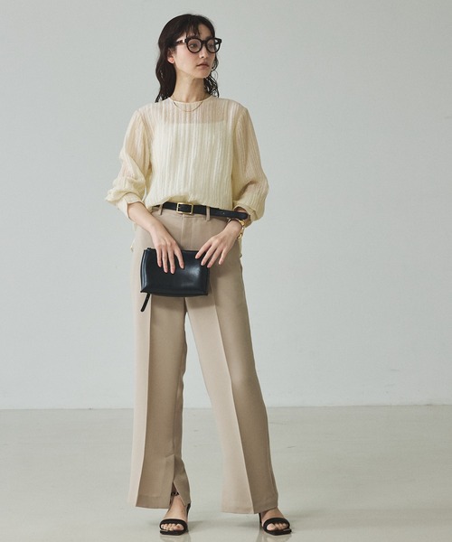 qualite(カリテ)の「シアークレープブラウス/春服/夏服/オフィスカジュアル/シアーシャツ(シャツ/ブラウス・レディース・サックスブルー/アイボリー・フリー)」の5枚目の写真