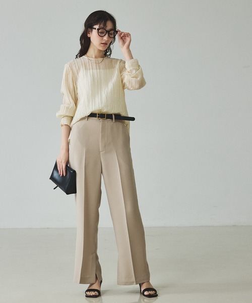 qualite(カリテ)の「シアークレープブラウス/春服/夏服/オフィスカジュアル/シアーシャツ(シャツ/ブラウス・レディース・サックスブルー/アイボリー・フリー)」の6枚目の写真