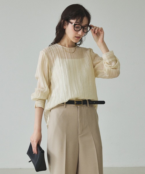 qualite(カリテ)の「シアークレープブラウス/春服/夏服/オフィスカジュアル/シアーシャツ(シャツ/ブラウス・レディース・サックスブルー/アイボリー・フリー)」の10枚目の写真