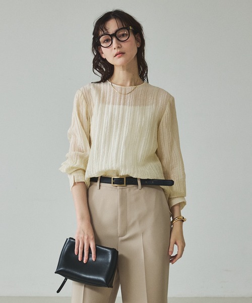 qualite(カリテ)の「シアークレープブラウス/春服/夏服/オフィスカジュアル/シアーシャツ(シャツ/ブラウス・レディース・サックスブルー/アイボリー・フリー)」の11枚目の写真