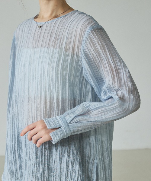 qualite(カリテ)の「シアークレープブラウス/春服/夏服/オフィスカジュアル/シアーシャツ(シャツ/ブラウス・レディース・サックスブルー/アイボリー・フリー)」の17枚目の写真