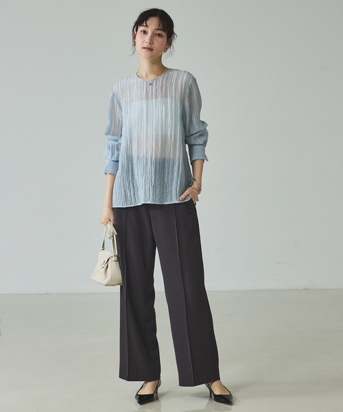 qualite(カリテ)の「シアークレープブラウス/春服/夏服/オフィスカジュアル/シアーシャツ(シャツ/ブラウス・レディース・サックスブルー/アイボリー・フリー)」の7枚目の写真