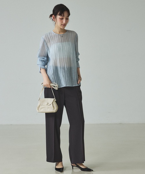 qualite(カリテ)の「シアークレープブラウス/春服/夏服/オフィスカジュアル/シアーシャツ(シャツ/ブラウス・レディース・サックスブルー/アイボリー・フリー)」の8枚目の写真