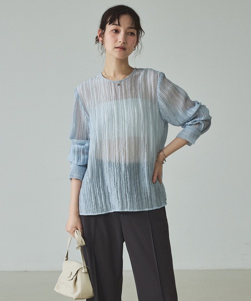 qualite(カリテ)の「シアークレープブラウス/春服/夏服/オフィスカジュアル/シアーシャツ(シャツ/ブラウス・レディース・サックスブルー/アイボリー・フリー)」の21枚目の写真