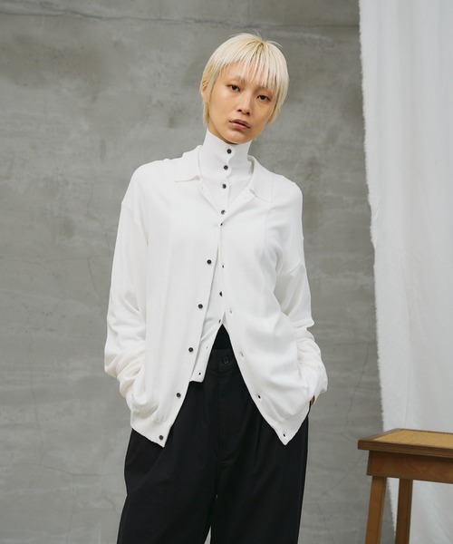 paradigm（パラダイム）の「【paradigm】コットンモダール開襟シャツカーデ（カーディガン/ボレロ・メンズ・ホワイト/ライトグレー/ブラック/チャコールグレー・SMALL/MEDIUM/LARGE）」の12枚目の写真