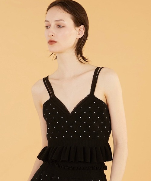 crinkle crinkle crinkle（クリンクルクリンクルクリンクル）の「【crinkle crinkle crinkle】dot cami/ドットキャミ（ニット/セーター・レディース・ブラック/アイボリー・FREE）」の2枚目の写真