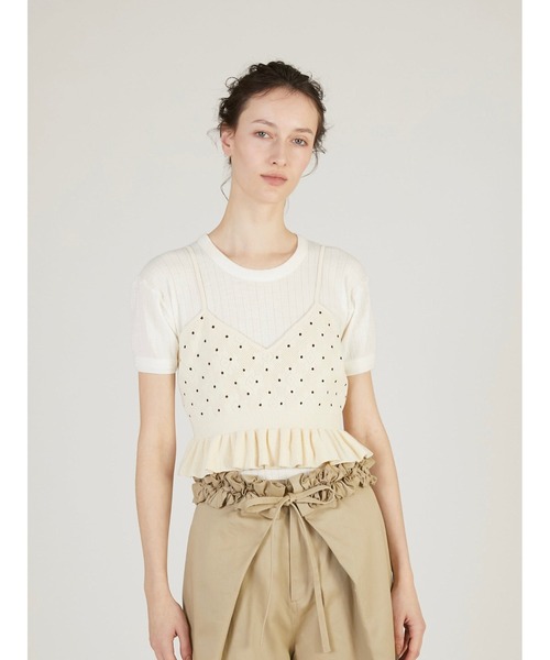 crinkle crinkle crinkle（クリンクルクリンクルクリンクル）の「【crinkle crinkle crinkle】dot cami/ドットキャミ（ニット/セーター・レディース・ブラック/アイボリー・FREE）」の3枚目の写真