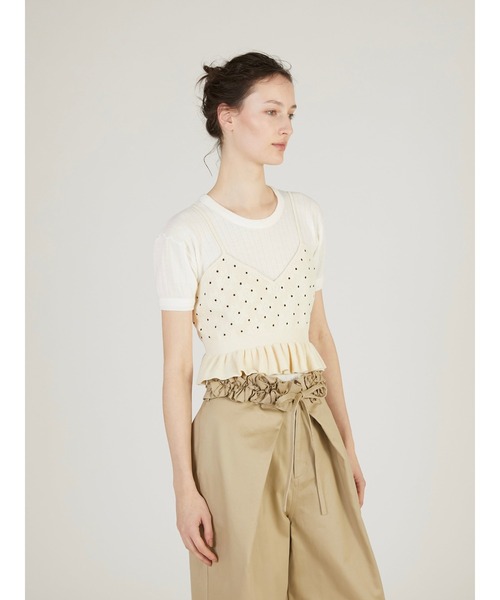 crinkle crinkle crinkle（クリンクルクリンクルクリンクル）の「【crinkle crinkle crinkle】dot cami/ドットキャミ（ニット/セーター・レディース・ブラック/アイボリー・FREE）」の4枚目の写真